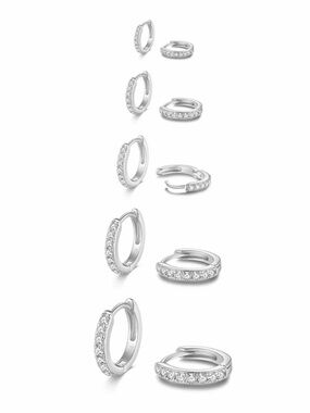 NWT NEW LYQIAN White Gold CZ Huggie Hoop Earrings Set 5 Pairs 5–9mm Tiny Hoops